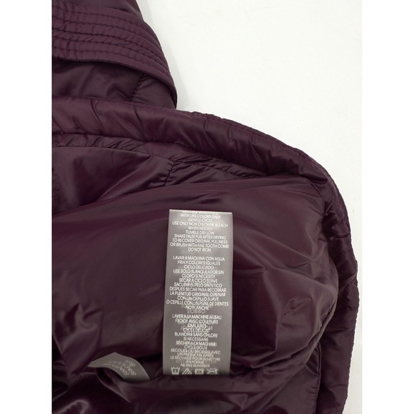 New Calvin Klein Vest Womens XS Aubergine Quilted Faux Fur Collar Pockets - Picture 7 of 9